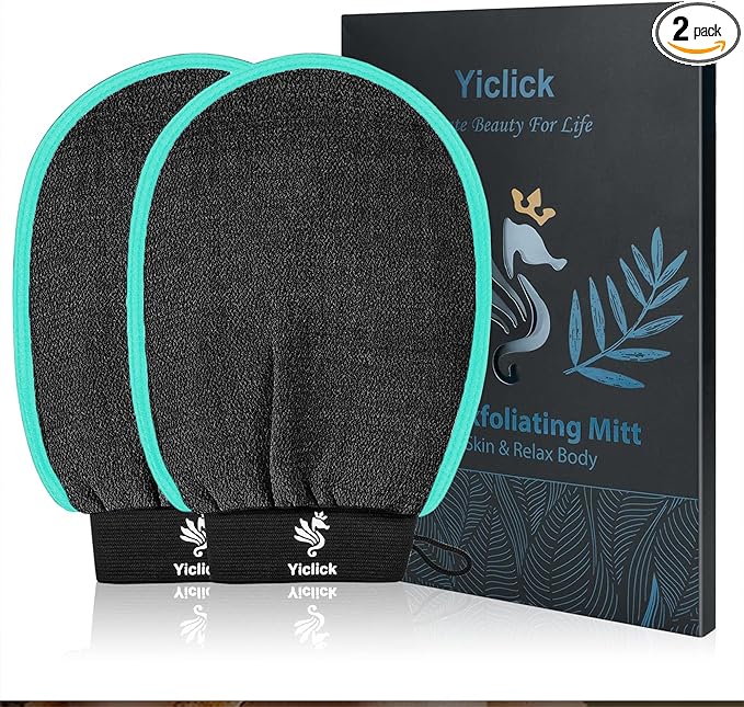 Exfoliating Gloves 2 Pcs, Exfoliating Body Scrubber for Bath Shower Exfoliation, Body Scrub Exfoliator Loofah Sponge for Dead Skin Remover, Korean Exfoliating Mitt (Grey)