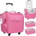 Relavel Rolling Makeup Train Case, Hairstylist Traveling Bag with 4 Wheels, Heat Insulation Full Layer, Adjustable Dividers, Hair Tools and Cosmetics Storage Organizer Trolley Suitcase, Rose Pink