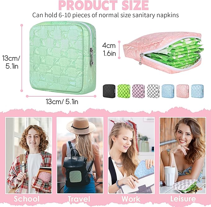 Desing Wish Sanitary Napkin Storage Bag Polyester Fabric Period Bag for Teen Girls Sanitary Pad Pouch for Sanitary Napkins/Tampons/Panty Liners Privacy Protector Pad Bag (Bubble-Check, Blue)