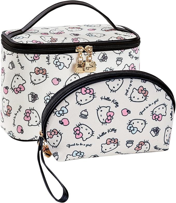 AmBealla Cosmetic Bag Large Makeup Bags White Travel Case with Makeup Brush Holder,2PCS Cosmetic Organizer for women,Toiletry Storage Bag for Skincare&Beauty Tools Sweet Cute for Girls