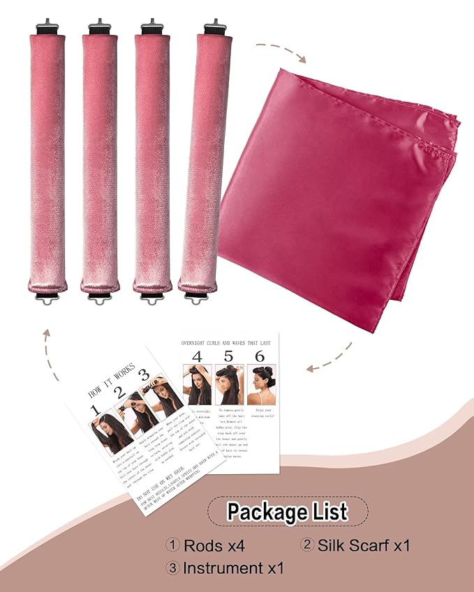 Heatless Curls Overnight with Satin Head Scarf, Velvet Hair Rollers for Blowout Look, No Heat Curling Rod for Long Thick Hair, Soft Sleep In Flexi Rods