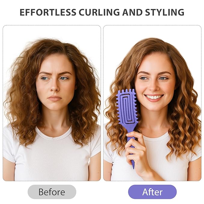 Curly Hair Brush, Curl Defining Brush for Women and Men, Effortless Detangling and Shaping for Curls, Waves and Coils, Reduces Pulling, Smooth Results (Purple)