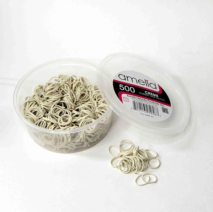 Amelia Beauty 500 Count Small Rubber Bands for Hair – ½" White - Made in USA - Recloseable Container - Mini Hair Elastics for Braids, Ponytails, Cornrows & Twists – Strong Hold Ponytail Holders