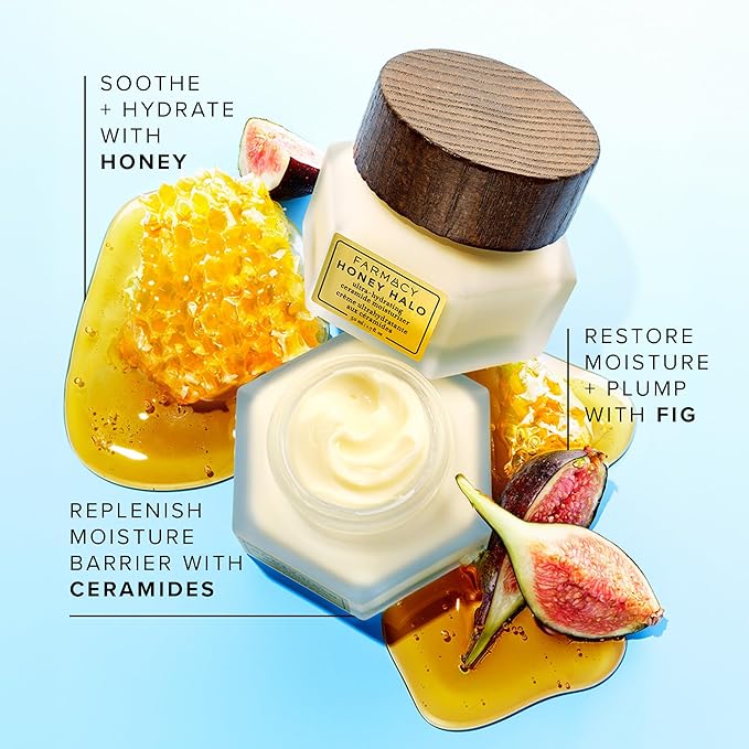 Farmacy Ceramide Face Moisturizer - Honey Halo Ultra Hydrating Facial Moisturizer with Buckwheat Honey + Ceramides - Helps Restore Barrier + Replenish Dryness - Plumping Skin Care for Dry Skin (15ml)