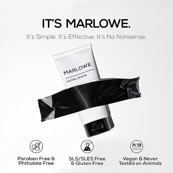 MARLOWE. No. 122 Facial Scrub for Men, 6 oz, Gentle Face Exfoliator with Apricot Seed Powder & Pumice, Cleanses & Smooths, Fresh Pine & Agarwood Scent