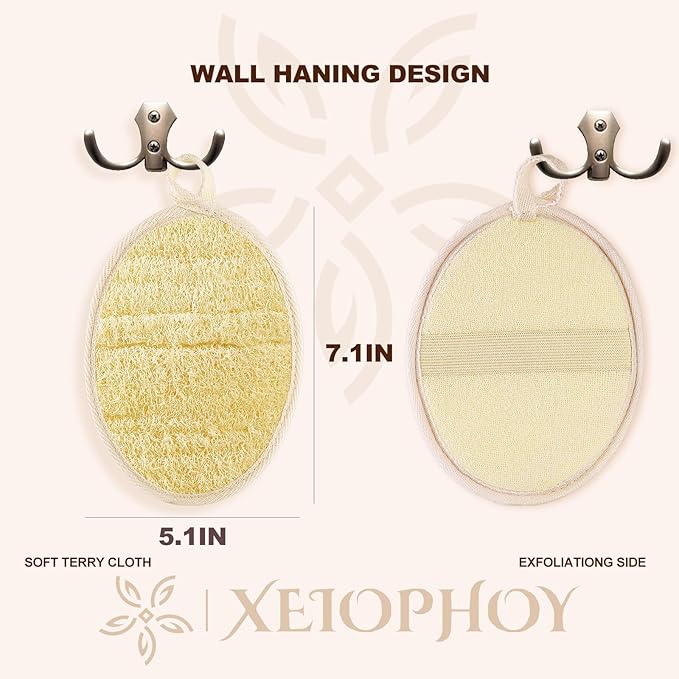 2PCS Natural Exfoliating Loofah Body Scrubber, Premium Loofah Exfoliating Body Scrubber for Bath, Made with Natural Shower Loofah Sponge, Shower Exfoliator for Women and Men