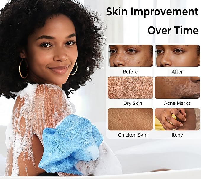 African Net Sponge with Knots - 2 Pieces Exfoliating Body Scrubber Bath Sponge - Back Scrubber Washcloth for Shower - Real African Scrub Exfoliator Body Care for Women