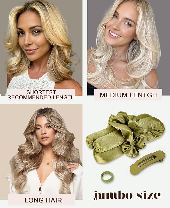 Jumbo Flexi Rods Hair Rollers Curlers to Sleep In Soft Satin Heatless Curling Rod Set, Heatless Curls Overnight Blowout Rods for Long Hair No Heat Overnight Curls, Heatless Hair Curler Curling Iron