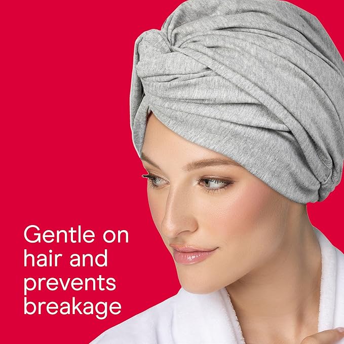 Conair Cotton Hair Towel Wrap & Twist for Women, Fast Drying Ultra-Absorbent Hair Plop for All Types and Lengths, Turban-Style Cotton Towel Helps Maintain Natural Curl Style, Gray, (Pack of 2)
