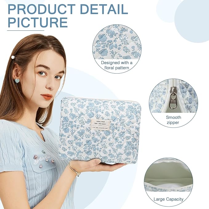 Makeup Bag Set, Cute Cosmetic Bag for Women Girls, Floral Coquette Aesthetic Toiletry Bag, Travel Make Up Organizer Bag (BDLH)