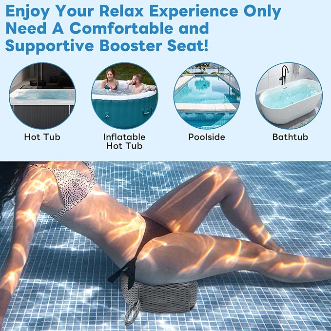 Hot Tub Booster Seat, Weighted SPA Hot Tub Booster Seat for Adults, 3D Air Mesh Hot Tub Seat Accessory, Non-Slip Micro Dot Bottom, Indoor or Outdoor Quick Dry Hot Tub Cushion (Grey)