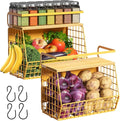 Magnetic Shelf for Fridge with Wood Lid, Fruit Potato and Onion Storage Bins, Pantry Organizers & Storage, Large Container Magnetic Spice Rack for Refrigerator, Kitchen Counter, Cabinet (Yellow, 2)