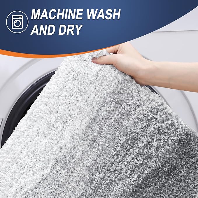 OLANLY Bathroom Rug Set 2 Piece, Soft Absorbent Microfiber Bath Mats and U-Shaped Contour Toilet Rug, Non-Slip, Machine Wash Dry, Plush Shaggy Bath Mats for Bathroom (30"x20"+24"x20", Light Grey)