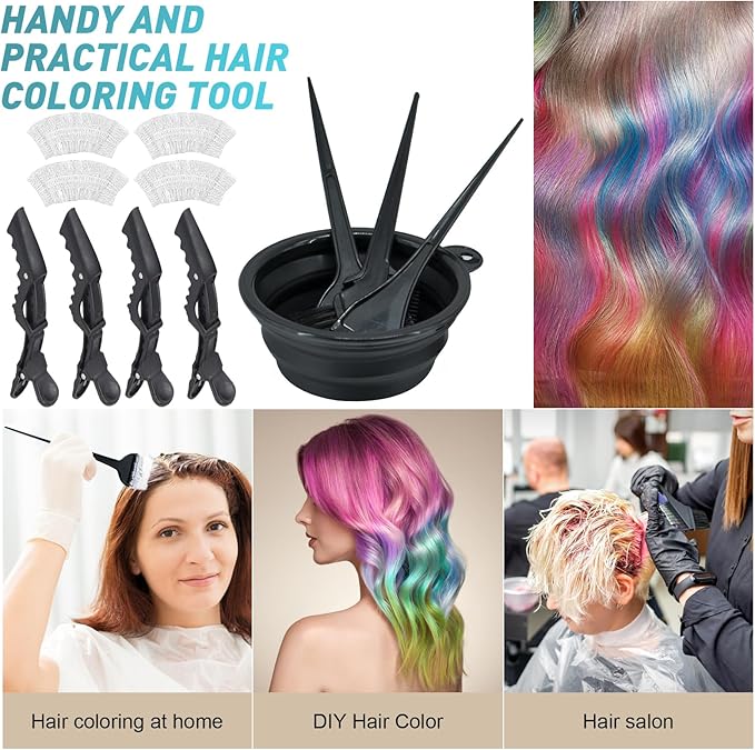 12 Pcs Hair Bleach Kit Professional Hair Coloring Products with Hair Dye Brush, Hair Color Bowl, Earmuffs, Hair Clips for Salon Hair Dye, Hair Color at Home, Hair Highlighting