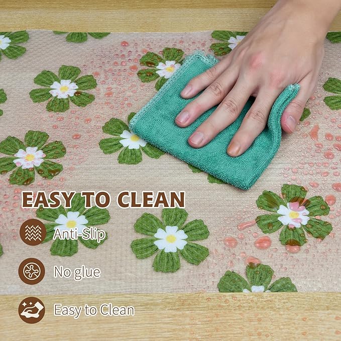 Drawer and Shelf Liner for Kitchen Cabinet,Non-Adhesive Waterproof EVA Drawer Liner for Dresser & Bathroom Vanities with Cutting Tool(12 in X 30 Ft Green Chrysanthemum)