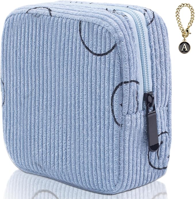 Sanitary Napkin Storage Bag, Corduroy Period Bag for Women, Cute Portable Period Pouch with Zipper, Sanitary Pads Bag Tampons Holder for Purse, First Period