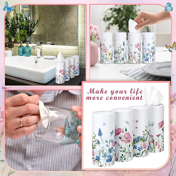 Fourluoo 12 Pack Spring Wildflower Cylinder Tissues for Car Floral Round Cylinder Holder with 3 Ply Facial Tissues for Spring Travel Home Bathroom Office Accessories