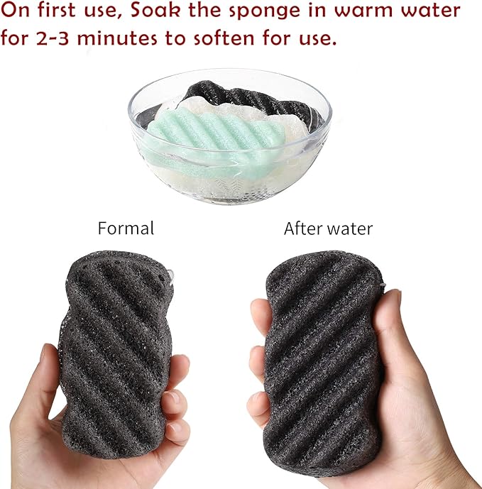 3 Pcs Konjac Bath Sponge for Kids, Babys, Infant, Toddler, 100% All Natural KONJAC Shower Body Sponges, 3 Colors and Extra Large Size, Safe for Oily, Dry, Combination or Sensitive Skin