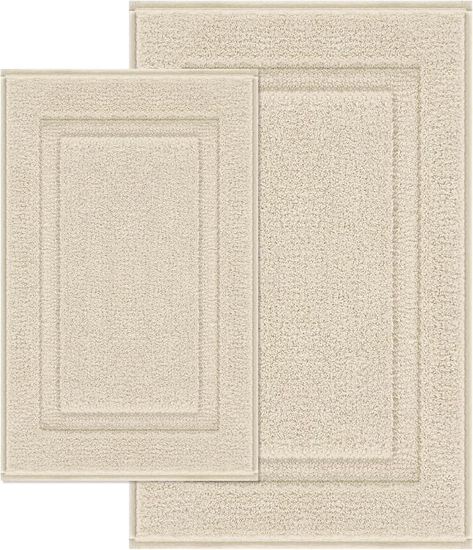 SHACOS Super Soft Bathroom Rugs Set of 2 Pieces 20x32 + 16x24 inch Microfiber Bath Mats Non Slip Washable Quick Dry Bath Rugs for Bathroom Shower Tub, Light Beige