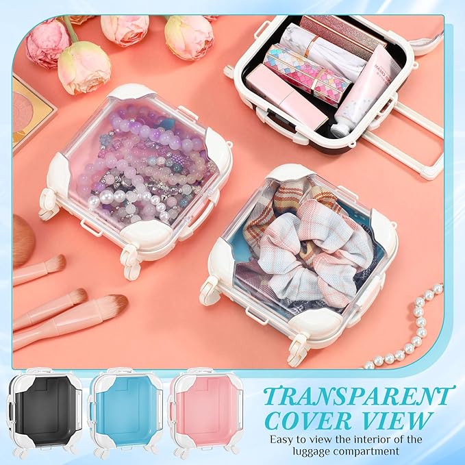 Honeydak 3 Pcs Mini Plastic Suitcase False Eyelashes Tray Luggage Trolley Candy Box Clear Suitcase Packaging Party Favor Box for Jewelry Cosmetic Hairpins Storage (Mixing Color,5.3 x 2 x 4.7 Inches)