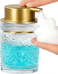 Glass Foaming Soap Dispenser - 8 Oz Foam Hand Soap Dispenser for Bathroom, Face Wash Dispenser Bottle with Golden Foam Pump, Refillable Lotion Dish Dispenser for Kitchen