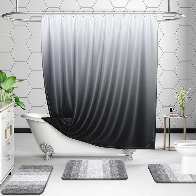 OLANLY Bathroom Rugs Sets 3 Piece, Soft Absorbent Microfiber Bath Mats and U-Shaped Contour Toilet Rug, Plush Shaggy Bath Mat Set for Bathroom (30"x20"+24"x16"+24"x20", Light Grey)