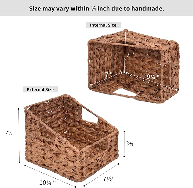GRANNY SAYS Wicker Storage Baskets for Shelves, Trapezoid Woven Basket with Handles, Waterproof Storage Wicker Baskets for Organizing Pantry Cabinet, Caramel Orange, 2-Pack