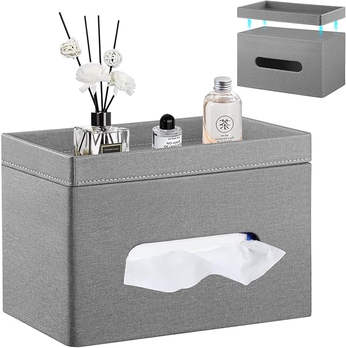 YAPISHI Large Tissue Box Cover Rectangle with Tray Storage, PU Leather Facial Tissue Holder, Fits 230-Count Family Size Kleenex, Modern Nightstand Organizer for Bathroom Office Home Decor