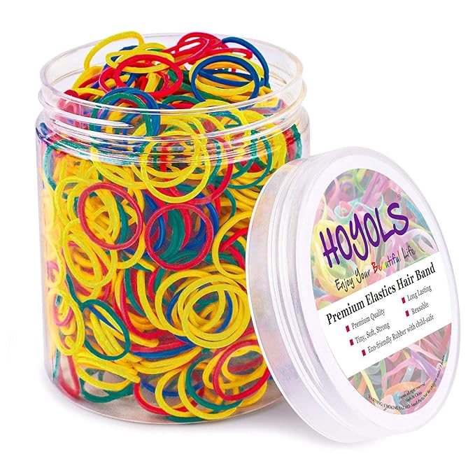 HOYOLS 3/4 Inches Colorful Rubber Bands for Hair Ties Reusable Elastics Ponytail Holders for Baby Toddler Girls Infants Kids Thick Hair Mini Braids No Damage Office Supplier 600 Pcs (M) Latex-Free