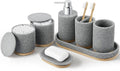 7PCS Bathroom Accessories Set, with Soap Dispenser, Q-tip Holder, Toothbrush Holder, Tumbler, Soap Dish, Vanity Tray, Bathroom Set Complete Organizer Countertop for Modern Decor, Grey