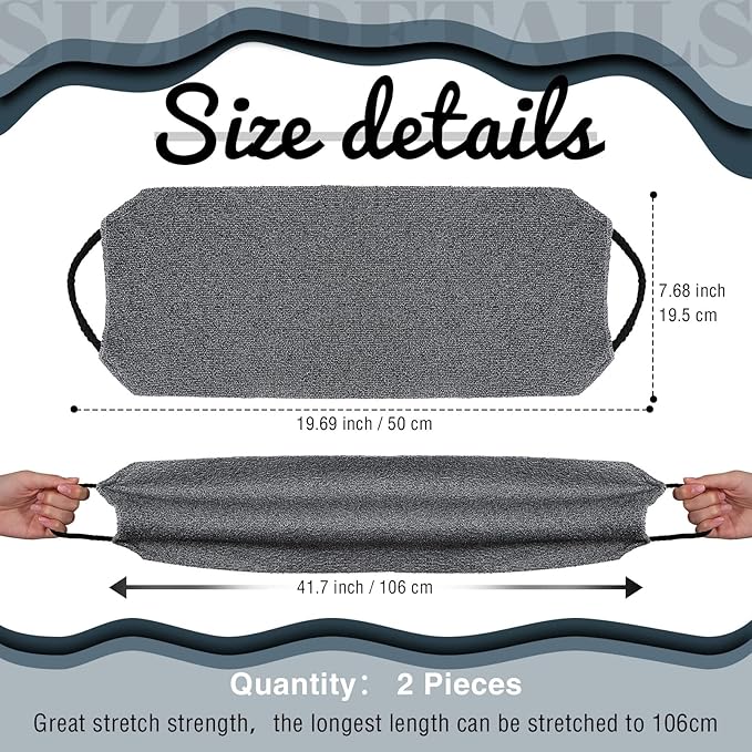 Back Scrubber for Shower Exfoliating Washcloth Back Cloth Body Extended Length Scrubber Towel Nylon Exfoliating Stretchable Pull Strap Wash Cloth for Bath Body Scrub Washcloth 2 Pack (Gray,White)