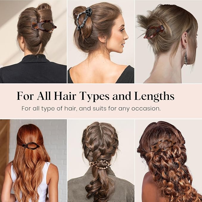 4 PCS Large Flat Hair Clips for Women Girls, French Concord Lay Down Flat Claw Clips for Thick Thin Hair, Comfortable Curved Clip, Stylish Tortoiseshell Strong Hold Hair Accessories, Leopard