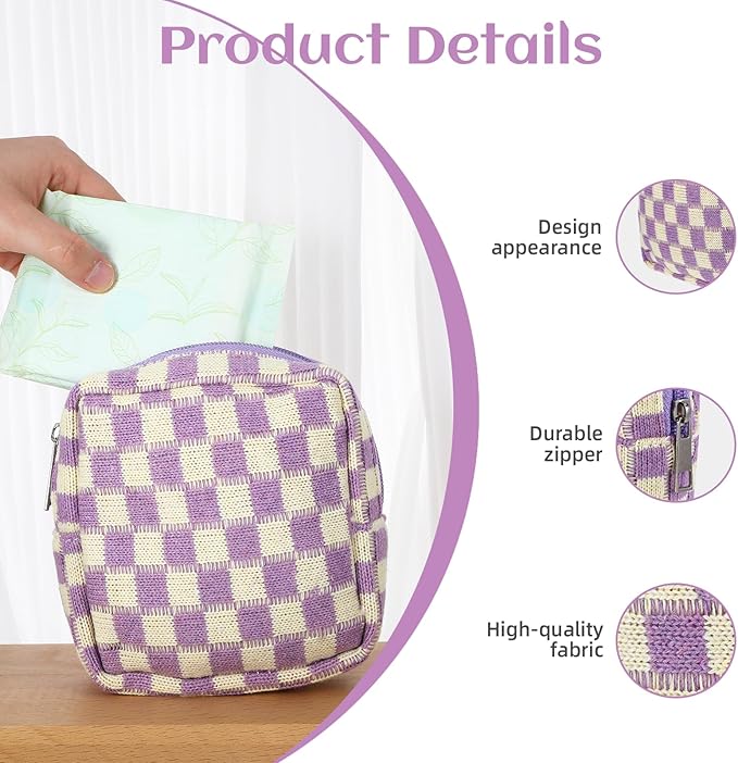 4Pcs Sanitary Napkin Storage Bag, Portable Period Bag for Teen Girls Woman, Pad Pouch Tampon for Purse, Reusable Zipper Period Pouches for Teen School Office Travel Feminine Care Organizer, Plaid