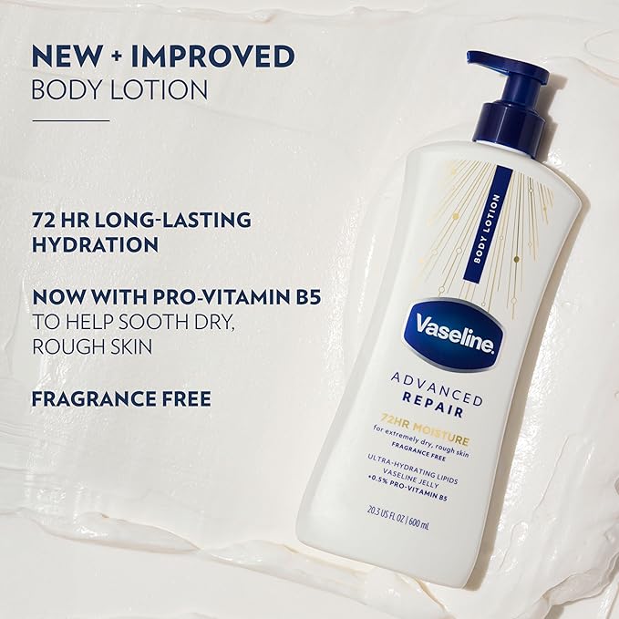 Vaseline Intensive Care Unscented Advanced Repair Body Lotion - Ultra-Hydrating with Lipids for Extremely Dry Skin, 20.3 oz, Pack of 3