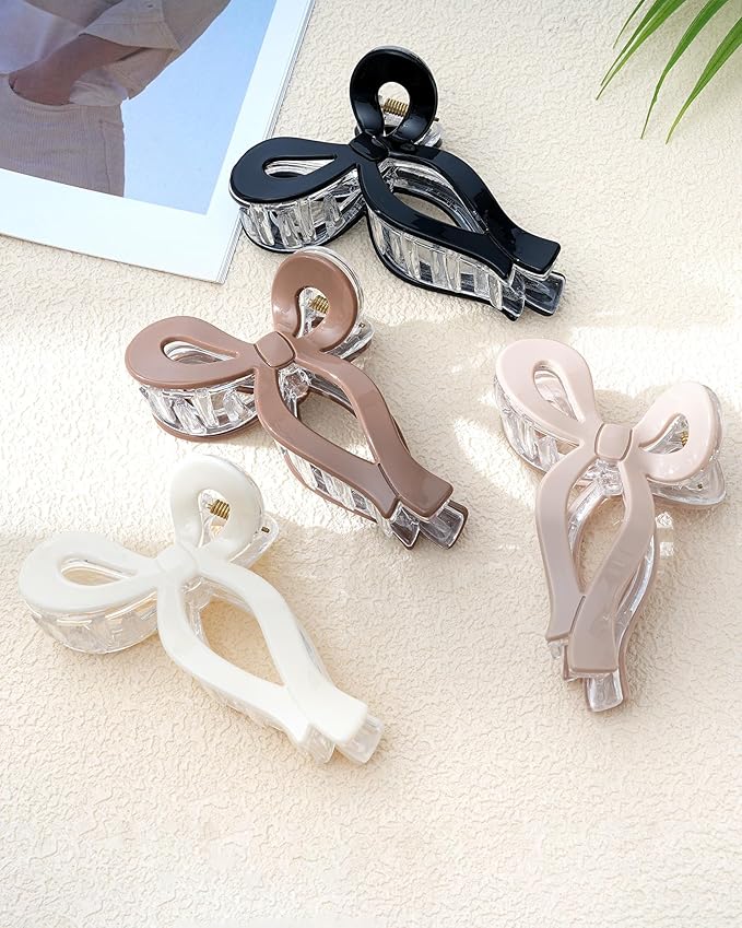 Molans 5Inch Large Hair Claw Clips 4 PCS for Women - Acrylic Hair Accessories for Thick Hair and Long Hair, Big Strong Durable Hair Applique, Oversized Non-slip Rectangle Butterfly Bow Jaw Hair Clips