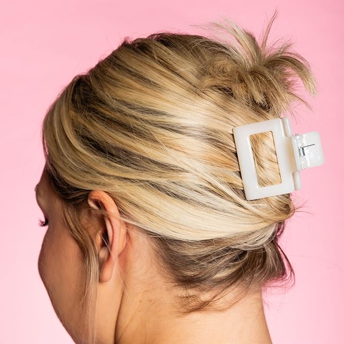 Gimme Beauty Fine Hair Square Claw Clip - Aesthetic Claws with Velvet-Like Finish - Non-Slip Lightweight Clips - Trendy Hair Clips - Brown & Cream, 2 Pack