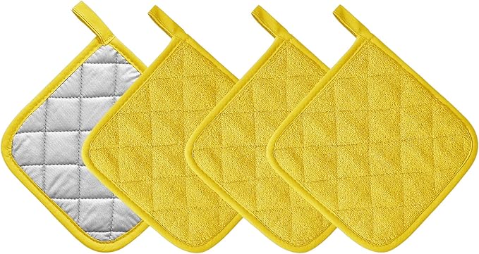 Kitchen Pot Holders Set Heat Resistant Pure Cotton Potholders Kit Trivets Large Coasters Hot Pads Terry Pot Holders for Everyday Cooking and Baking by 7 x 7 Inch (Yellow)