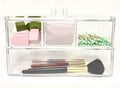 Square Acrylic Cotton Ball Pads Gauze Swab Holder Organizer Q-tip Dispenser Storage Canister Bathroom Container Flossers Box Case (9.3x3.7x5.1 in, 2 Tiers, 4 Partitions, Transparent)