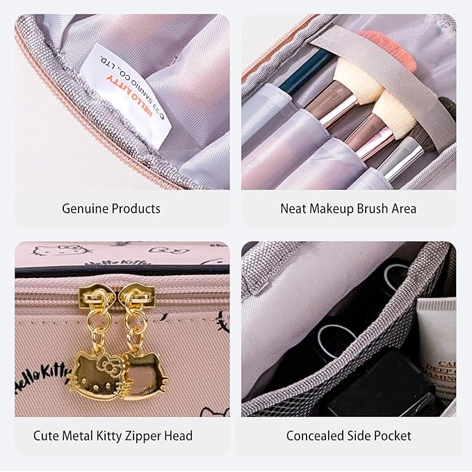 AmBealla Make up Bag Large Travel Cosmetic Bags Organizer with Brush Holder for Girl,Lightweight Cotton Toiletry Bag with Zipper for Women,Portable Makeup Case for Airplane/Home/Gym-Pink