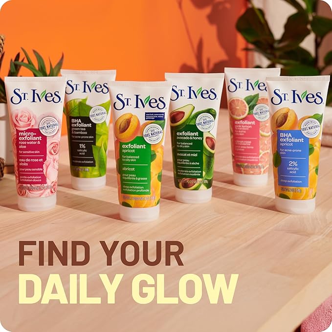 St. Ives Acne Control Apricot Face Scrub, Deep Exfoliator Skin Care, Prevents Acne for Radiant Skin, Salicylic Acid Acne Treatment Facial Scrub, Made with 100% Natural Exfoliants, 6 oz, 4 Pack