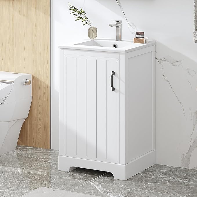 Bellemave 20" Bathroom Vanity with Sink, Small Bathroom Cabinet with Soft Closing Door, Free Standing Single Basin Bathroom Vanity with 2-Tier Storage Rack and Adjustable