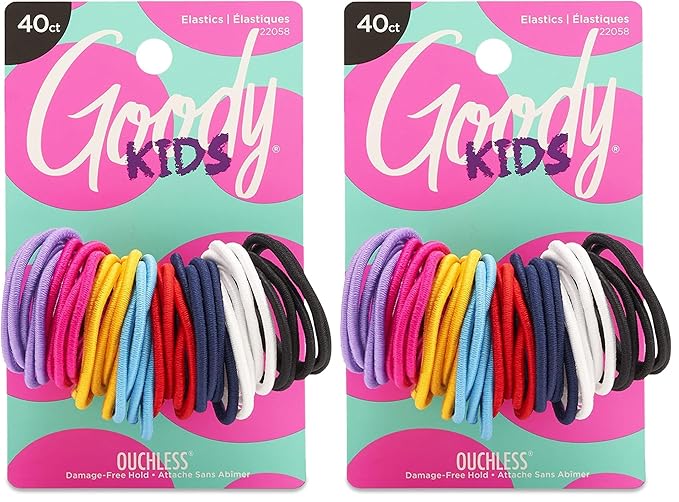 Goody Kids Ouchless Hair Elastics – No Pull, No Breakage, Tangle-Free Hold for Fine Hair – 40 Count, Assorted Colors, Long-Lasting Ponytail Holders for Girls & Boys (Pack of 2)