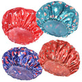 4 PCS Shower Cap for Women, Elastic and Reusable Bath Caps, Double Layers Shower Caps Reusable Waterproof, Bathing Shower Caps, Environmental Bath Hair Protection Cap - Chrismas Pattern