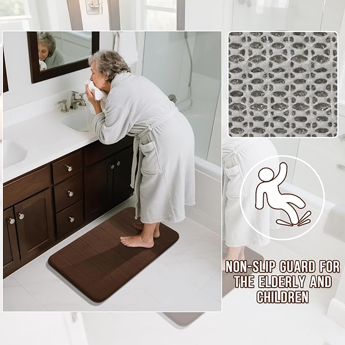 Yimobra U-Shaped Toilet Bath Mat Set 2 Piece - Super Soft Absorbent Quick Dry Memory Foam Bathroom Rugs, Machine Washable Non Slip Floor Carpet for Tub Shower & Single Sink (17x24 & 24x20, Brown)