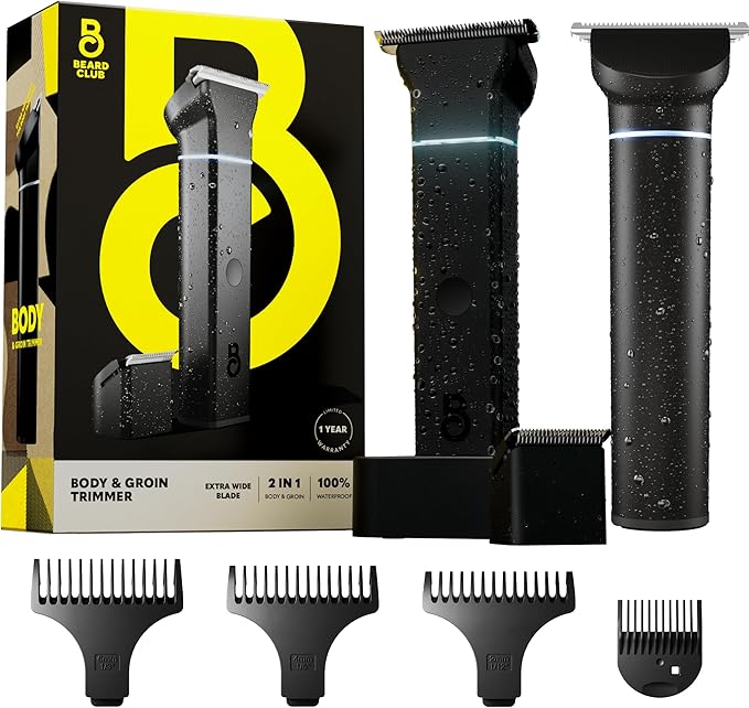 The Beard Club Manscape Body Hair Trimmer for Men, Pubic Hair Trimmer for Men & Ball Trimmer - Mens Body Shaver, Ceramic Blade Ball Shaver - Rechargeable, Electric, Waterproof Wet or Dry Clippers