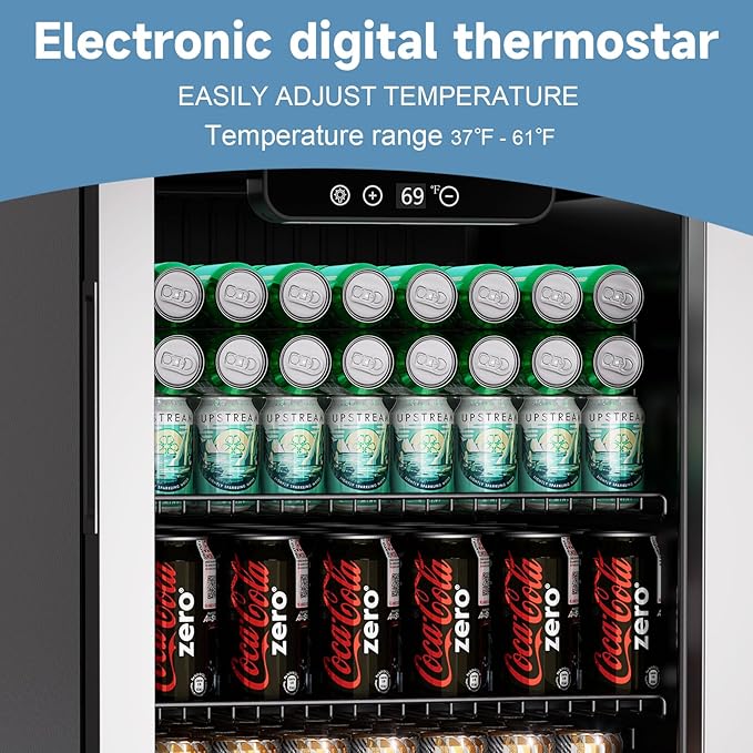 Compact Beverage Refrigerator,110 Can/3.1 Cubic Feet Fridge with Glass Door for Soda, Beer Under Counter Small Refrigerator with Adjustable Shelve & LED Display(Silver)