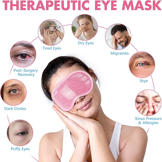 LotFancy Cooling Eye Mask, 2 Reusable Gel Eye Masks, Adjustable Bead Eye Mask, Hot Cold Eye Compress for Dry Eyes, Puffy Eyes, Dark Circles, Migraine, Stye Treatment