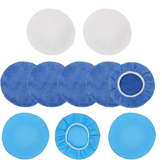 10PCS 9-10 inch Polisher Pad Bonnet Orbital Car Buffing Polishing Pad Cover - 5PCS Microfiber, 3PCS Wax Buffer, 2PCS Woolen Fleece Polishing Bonnet