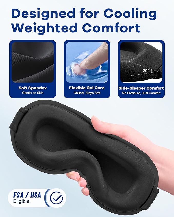 3D Weighted Cooling Gel Eye Mask for Sleeping, 6oz Gel-Weighted Sleep Mask, 100% Blackout, Gentle Pressure & Cold Relief for Migraine, Headache, Ice Cold Gel for Puffy Eyes, Eye Care, Women Men