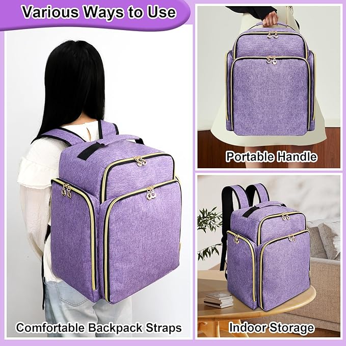 Nail Polish Organizer Backpack Holds 126 Bottles& Nail Lamp, Extra Large Nail Kit Supplies Organizer Bag with 3 Removable Cases, Portable Nail Organizers and Storage for Travel (Noble Purple)
